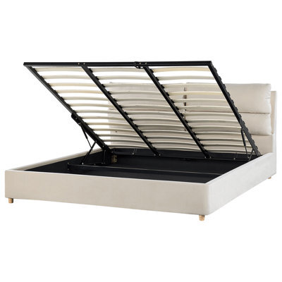 Beliani Ottoman Bed Velvet Batilly 180 X 200 Cm (Eu Super King) Light Beige - image 1