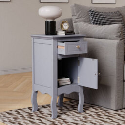 Living And Home Grey Country Style Wooden Night Stand Table With Drawer And Door W 330 X D 300 X H 625 mm - thumbnail 2