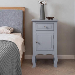 Living And Home Grey Country Style Wooden Night Stand Table With Drawer And Door W 330 X D 300 X H 625 mm - thumbnail 3