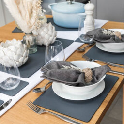 Lara-May Set Of 6 Slate Grey Recycled Leather Placemats And 6 Leather Coasters - thumbnail 3