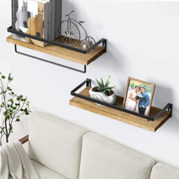 Xample Set Of 2 Wooden Floating Shelves For Wall, Multi-Purpose Wall Mounted Shelf For Bedroom, Bathroom, Kitchen, Living Room & Plants - thumbnail 2