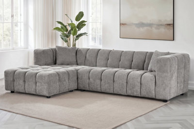 Large Tufted Chenille L Shaped Grey Corner Sofa Lugano With Left Hand Chaise - Room Delivery - image 1