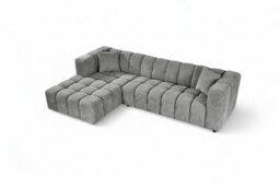 Large Tufted Chenille L Shaped Grey Corner Sofa Lugano With Left Hand Chaise - Room Delivery - thumbnail 4