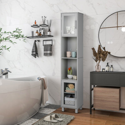 Costway Bathroom Tall Cabinet Slim Freestanding Storage Organizer Cupboard 2 Glass Doors - image 1