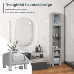 Costway Bathroom Tall Cabinet Slim Freestanding Storage Organizer Cupboard 2 Glass Doors - thumbnail 5
