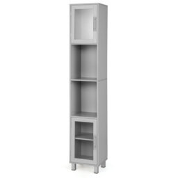 Costway Bathroom Tall Cabinet Slim Freestanding Storage Organizer Cupboard 2 Glass Doors - thumbnail 2