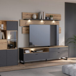 Furniture To Go Klara Tv Unit With 1 Drawer 2 Flip Doors In Grey And Oak Inc Led Lighting - thumbnail 5