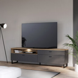 Furniture To Go Klara Tv Unit With 1 Drawer 2 Flip Doors In Grey And Oak Inc Led Lighting - thumbnail 7