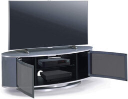 "Mda Designs Luna Grey Oval Cabinet With Grey Profiles And Grey Beamthru Glass Doors Suitable For Flat Screen Tvs Up To 50""" - thumbnail 4