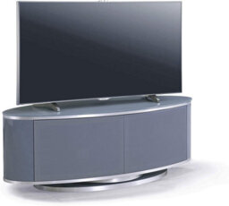 "Mda Designs Luna Grey Oval Cabinet With Grey Profiles And Grey Beamthru Glass Doors Suitable For Flat Screen Tvs Up To 50""" - thumbnail 1