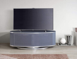 "Mda Designs Luna Grey Oval Cabinet With Grey Profiles And Grey Beamthru Glass Doors Suitable For Flat Screen Tvs Up To 50""" - thumbnail 3