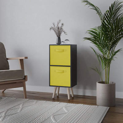 Urbn-Living Urbnliving 54Cm Height Black Wooden 2 Tier Storage Bookcase Pine Legs Bedroom Yellow Inserts - image 1