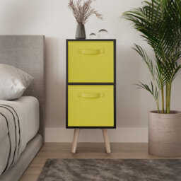 Urbn-Living Urbnliving 54Cm Height Black Wooden 2 Tier Storage Bookcase Pine Legs Bedroom Yellow Inserts - thumbnail 2