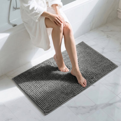 Moonlight Bedding Plush Chenille Bathroom Floor Mat Non-Slip Quick-Dry Absorbent Bathroom & Doorway Shower Rug Grey 50X80 Cm - image 1