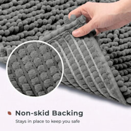 Moonlight Bedding Plush Chenille Bathroom Floor Mat Non-Slip Quick-Dry Absorbent Bathroom & Doorway Shower Rug Grey 50X80 Cm - thumbnail 2