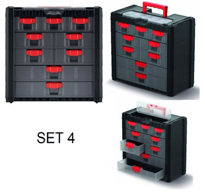 B2C Parts Storage Organiser With Drawers Compartment Cabinet Screws Carry Tool Box Set 4 - image 1