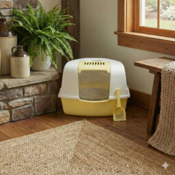 Urbn-Living Urbnliving Yellow Large Cat Corner Litter Tray Hooded Deep Cover Toilet Flap Box With Filter & Scoop - thumbnail 2
