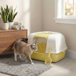 Urbn-Living Urbnliving Yellow Large Cat Corner Litter Tray Hooded Deep Cover Toilet Flap Box With Filter & Scoop - thumbnail 3