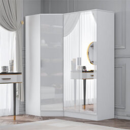 Reflect 2Pc Wardrobe Bundle - 1 Door Corner + 2 Door Mirror - White Gloss & Matt White - H: 180Cm X W: 150Cm X D: 74Cm - thumbnail 1