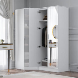 Reflect 2Pc Wardrobe Bundle - 1 Door Corner + 2 Door Mirror - White Gloss & Matt White - H: 180Cm X W: 150Cm X D: 74Cm - thumbnail 2