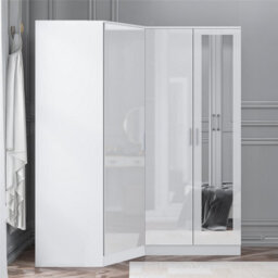 Reflect 2Pc Wardrobe Bundle - 1 Door Corner + 2 Door Mirror - White Gloss & Matt White - H: 180Cm X W: 150Cm X D: 74Cm - thumbnail 3