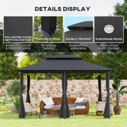 Outsunny 4M X 3(M) Outdoor 2-Tier Steel Frame Gazebo W/ Curtains Outdoor Garden - thumbnail 5