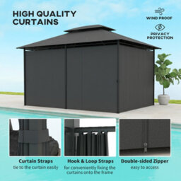 Outsunny 4M X 3(M) Outdoor 2-Tier Steel Frame Gazebo W/ Curtains Outdoor Garden - thumbnail 4