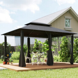 Outsunny 4M X 3(M) Outdoor 2-Tier Steel Frame Gazebo W/ Curtains Outdoor Garden - thumbnail 7