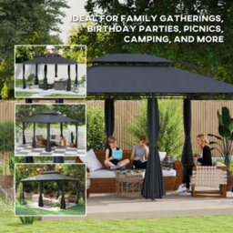 Outsunny 4M X 3(M) Outdoor 2-Tier Steel Frame Gazebo W/ Curtains Outdoor Garden - thumbnail 6