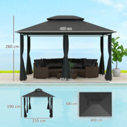 Outsunny 4M X 3(M) Outdoor 2-Tier Steel Frame Gazebo W/ Curtains Outdoor Garden - thumbnail 3