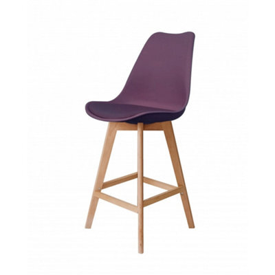Fusion Living Soho Aubergine Plastic Bar Stool With Light Wood Legs - image 1