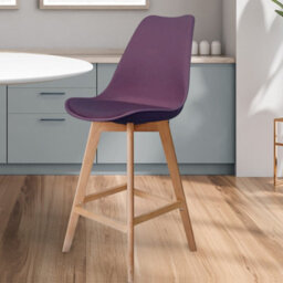 Fusion Living Soho Aubergine Plastic Bar Stool With Light Wood Legs - thumbnail 2