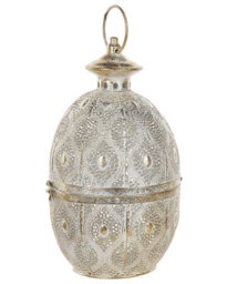 Beliani Gold Openwork Egg Lantern 34 Cm - Iron And Glass Candle Holder For Mantel And Shelf - thumbnail 1