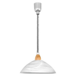 Elegant Silver Pendant Ceiling Light With Beech Wood Shade And White Alabaster Glass