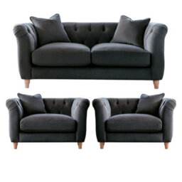 Furnishings For Less UK Elsie Velvet Chesterfield Plush Velvet Midnight 2 Seater + 2X Armchair Set - thumbnail 1