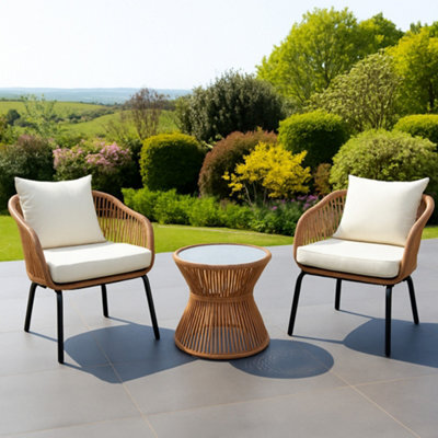 Florent Patio Bistro Set - 2 Chairs And Table - Brown And Cream - image 1