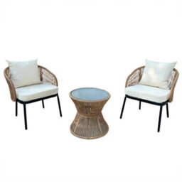 Florent Patio Bistro Set - 2 Chairs And Table - Brown And Cream - thumbnail 3