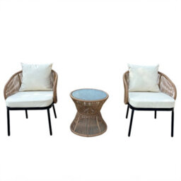 Florent Patio Bistro Set - 2 Chairs And Table - Brown And Cream - thumbnail 2