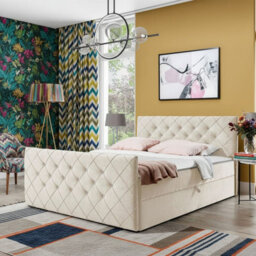 Malaga M Bedroom Upholstered Bed Mdf Laminated Board Hr Foam Bonell Spring Wooden Frame With Topper 160X200 Cream