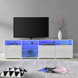 Furniture in Fashion Prieto Tv Stand With Storage For Living Room And Bedroom, 2000 Wide, Led Lighting, Media Storage, White High Gloss Finish - thumbnail 2