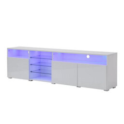 Furniture in Fashion Prieto Tv Stand With Storage For Living Room And Bedroom, 2000 Wide, Led Lighting, Media Storage, White High Gloss Finish - thumbnail 3