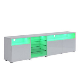 Furniture in Fashion Prieto Tv Stand With Storage For Living Room And Bedroom, 2000 Wide, Led Lighting, Media Storage, White High Gloss Finish - thumbnail 8