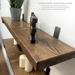 Mkgt Handcrafted Rustic Wooden Floating Shelves, Solid Wood, Made In Uk Wall Mounted Shelf (Walnut Set Of 2, 40Cm) - thumbnail 7