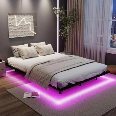 Elevated Double/king Size Floating Bed With Rgb Led Lighting - image 1
