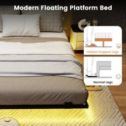Elevated Double/king Size Floating Bed With Rgb Led Lighting - thumbnail 3
