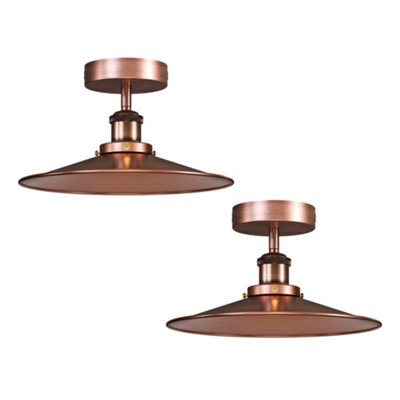 Pack Of 2 Flush Ceiling Light E27 Fitting With 22Cm Copper Flat Lampshade Easy To Vintage Ceiling Lighting Fixtures - image 1
