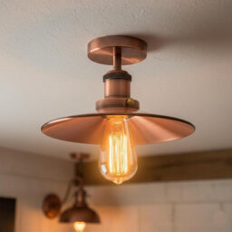Pack Of 2 Flush Ceiling Light E27 Fitting With 22Cm Copper Flat Lampshade Easy To Vintage Ceiling Lighting Fixtures - thumbnail 6