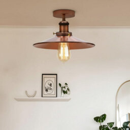 Pack Of 2 Flush Ceiling Light E27 Fitting With 22Cm Copper Flat Lampshade Easy To Vintage Ceiling Lighting Fixtures - thumbnail 5
