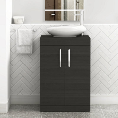Royal Bathrooms Turin 600mm Freestanding Bathroom Vanity Unit With Sink 2 Door Hale Black & Nova Countertop Basin - image 1
