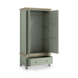 Farro Sage Green Double Wardrobe With Washed Oak Top - By Roseland Furniture - thumbnail 3